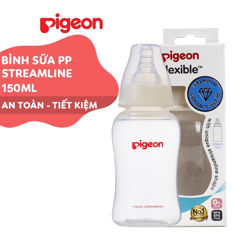 Bình Sữa Pigeon Cổ Hẹp PP Streamline 150ml/250ml Chính Hãng