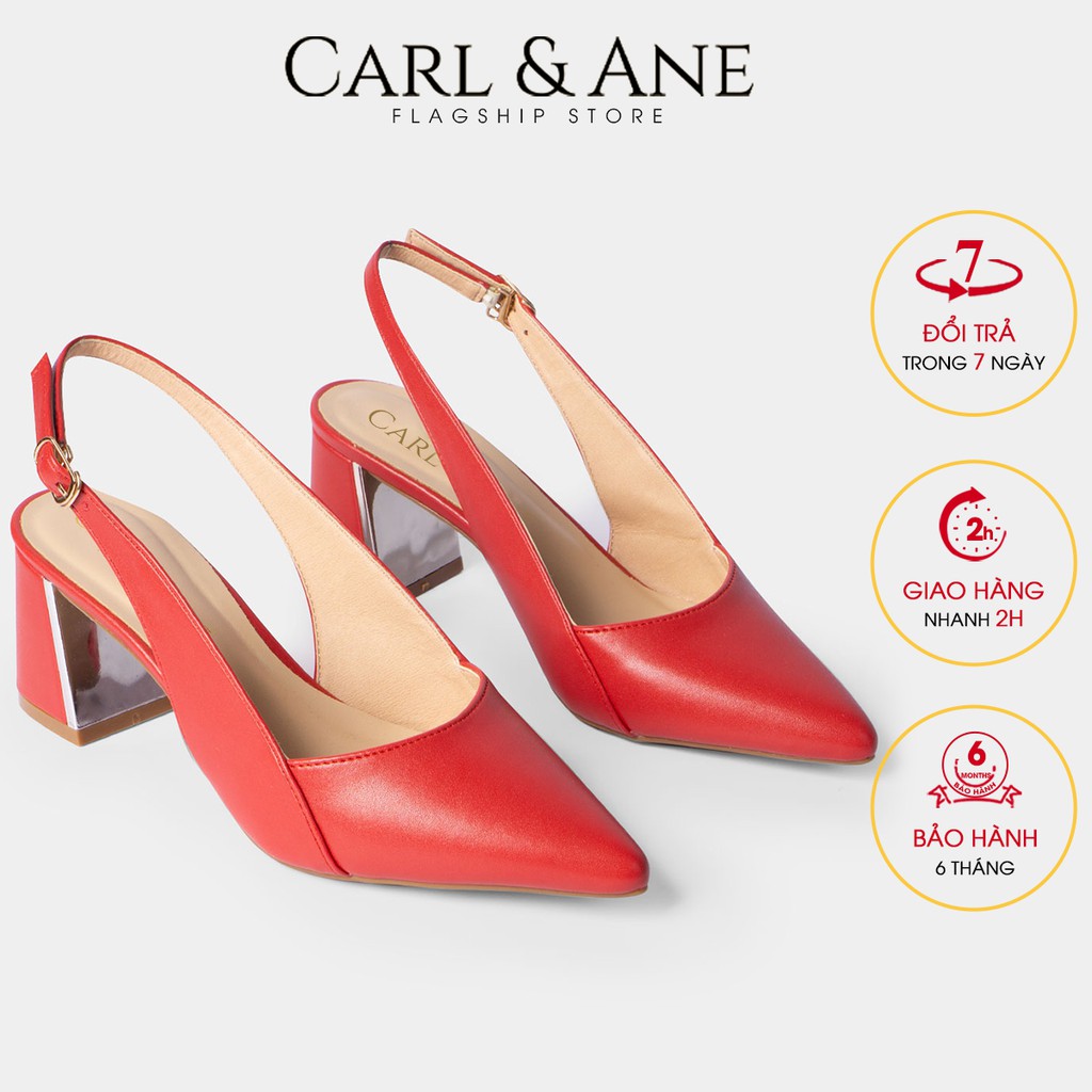 Carl & Ane - Giày cao gót mũi nhọn phối dây cao 7cm màu đỏ đô - CL001