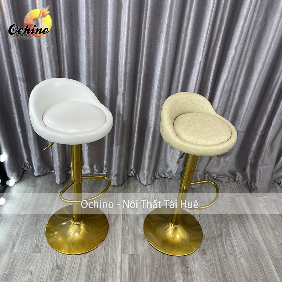 Ghế Bar, Ghế Trang Điểm Mẫu TỰA THẤP Chân Vàng K1 Sang Chảnh Điều Chỉnh Độ Cao 60/80 Và Xoay 360 Độ ( Có Sẵn)