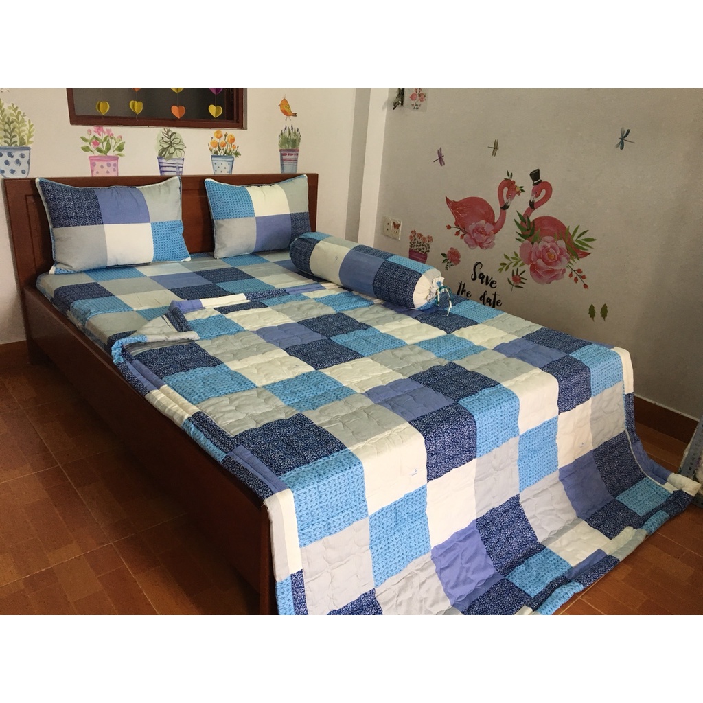 Bộ ga bọc và vỏ gối cotoon Thắng Lợi 4 món không kèm mền sọc caro | BigBuy360 - bigbuy360.vn
