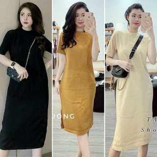 Váy len suông cổ 5p trơn màu tay ngắn QC