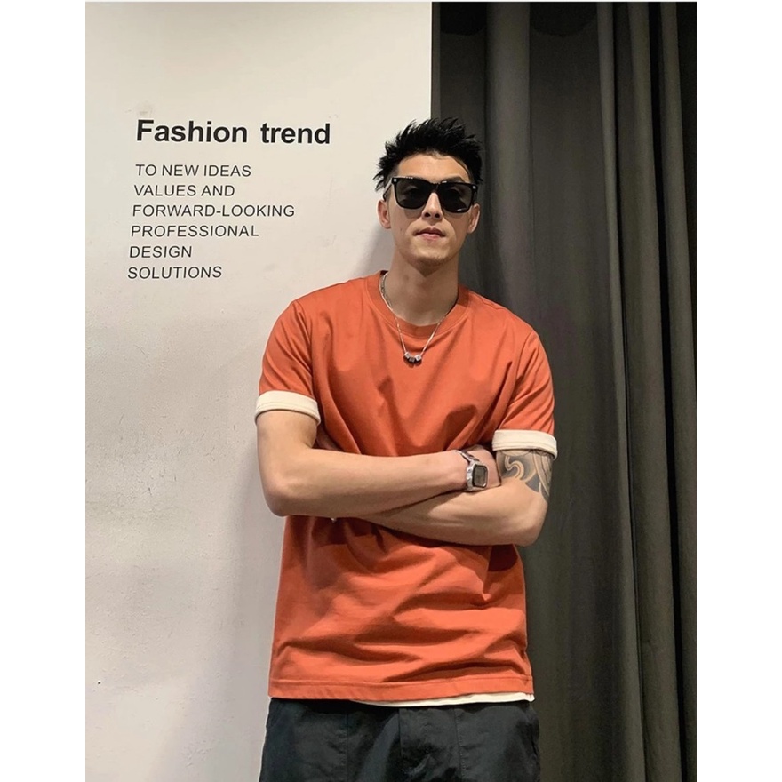 Áo thun nam unisex áo thun tay lỡ nam nữ xoắn tay màu cam và nude TOP TRENDING 2022