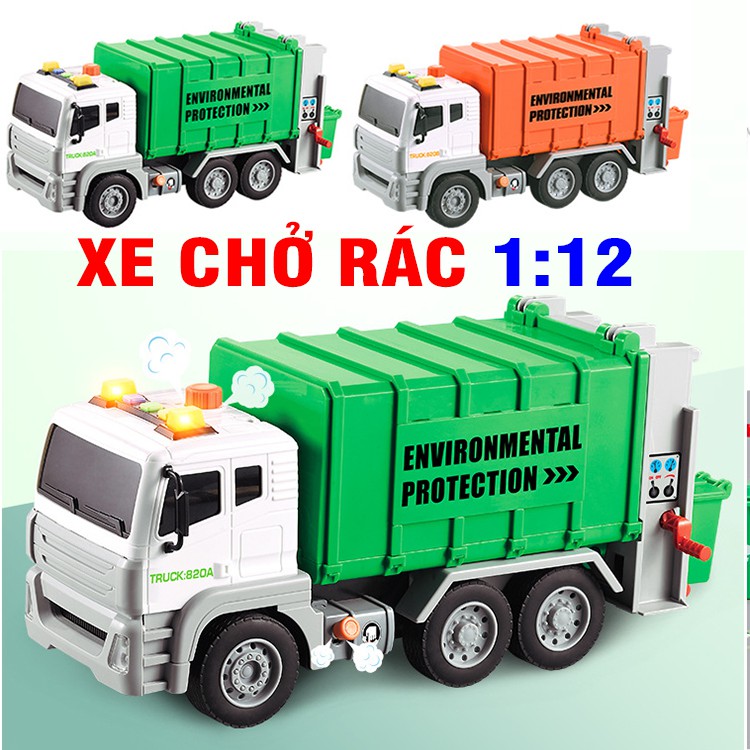 Xe rác to đồ chơi trẻ em có đèn và âm thanh kèm 4 thùng rác nhỏ