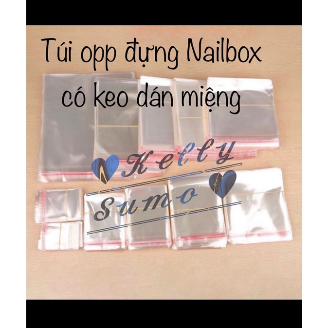 Túi kiếng OPP đựng Nailbox , phụ kiện Nail có keo dán