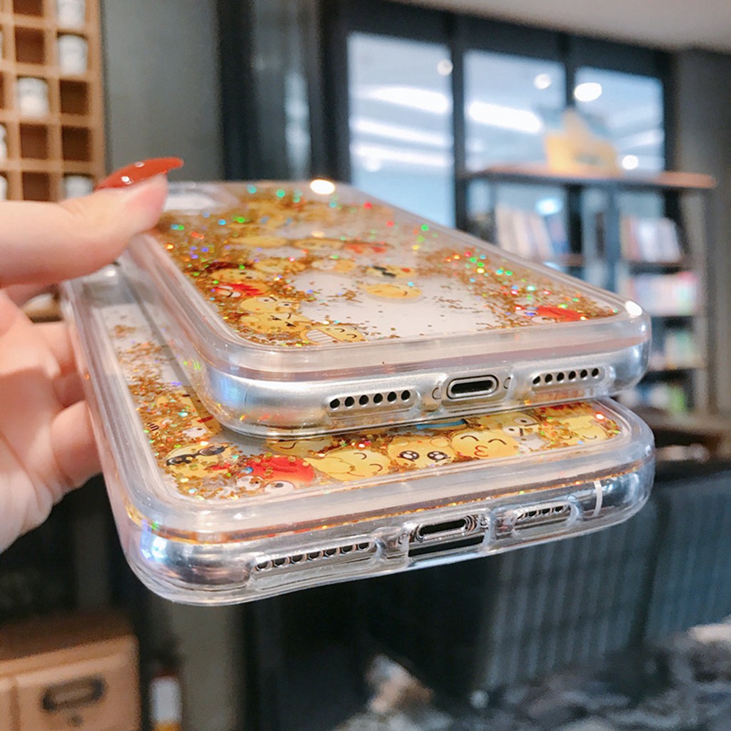Ốp điện thoại silicon cứng kim tuyến nước hình emoji thích hợp cho iPhone 11 Pro X XR XS MAX iPhone SE 8 7 6 6s Plus