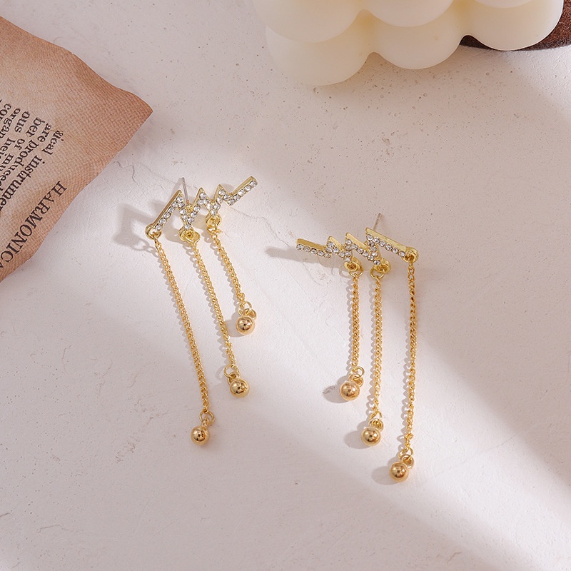 Đôi bông tai dáng dài đính đá phối tua rua phong cách Hàn Quốc cổ điển cho nữ