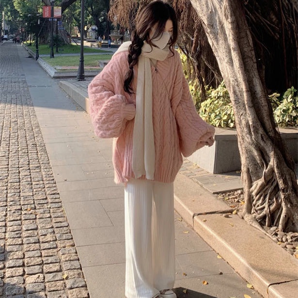 Áo Sweater Cổ Chữ V Dáng Rộng Xinh Xắn Theo Phong Cách Hàn Quốc Dành Cho Nữ