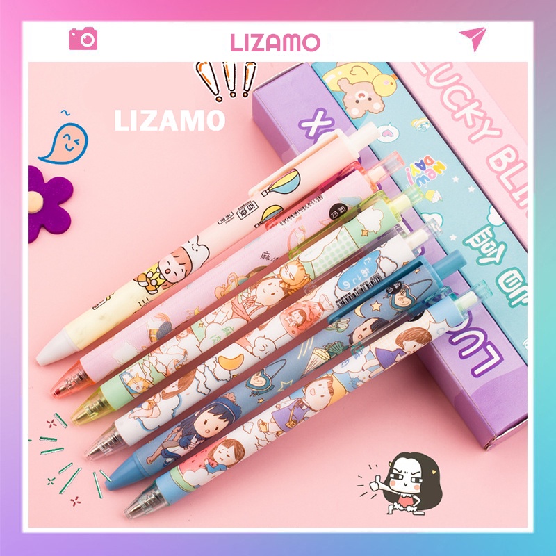 Bút bi gel nước học sinh kèm 2 ngòi 0.5mm và 1 sticker cute dễ thương LIZAMO BB39