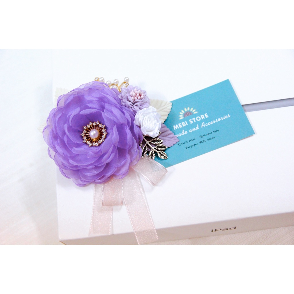 ẢNh thật 100% - Hoa cài áo MEBI Handmade mẫu hoa chùm màu tím size lớn