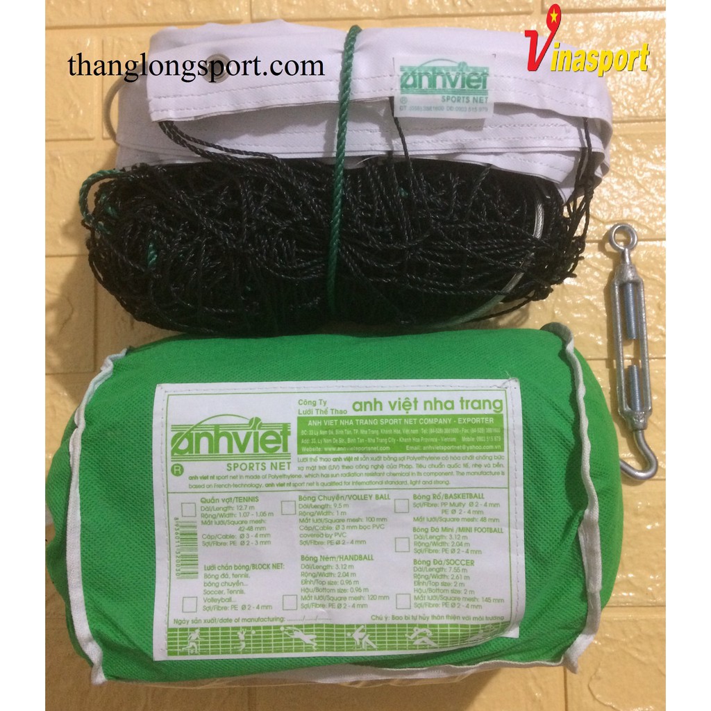 Lưới bóng chuyền da Anh Việt có cáp chính hãng tiêu chuẩn thi đấu(loại 1 cáp trên: dài 9,5m rộng 1m)