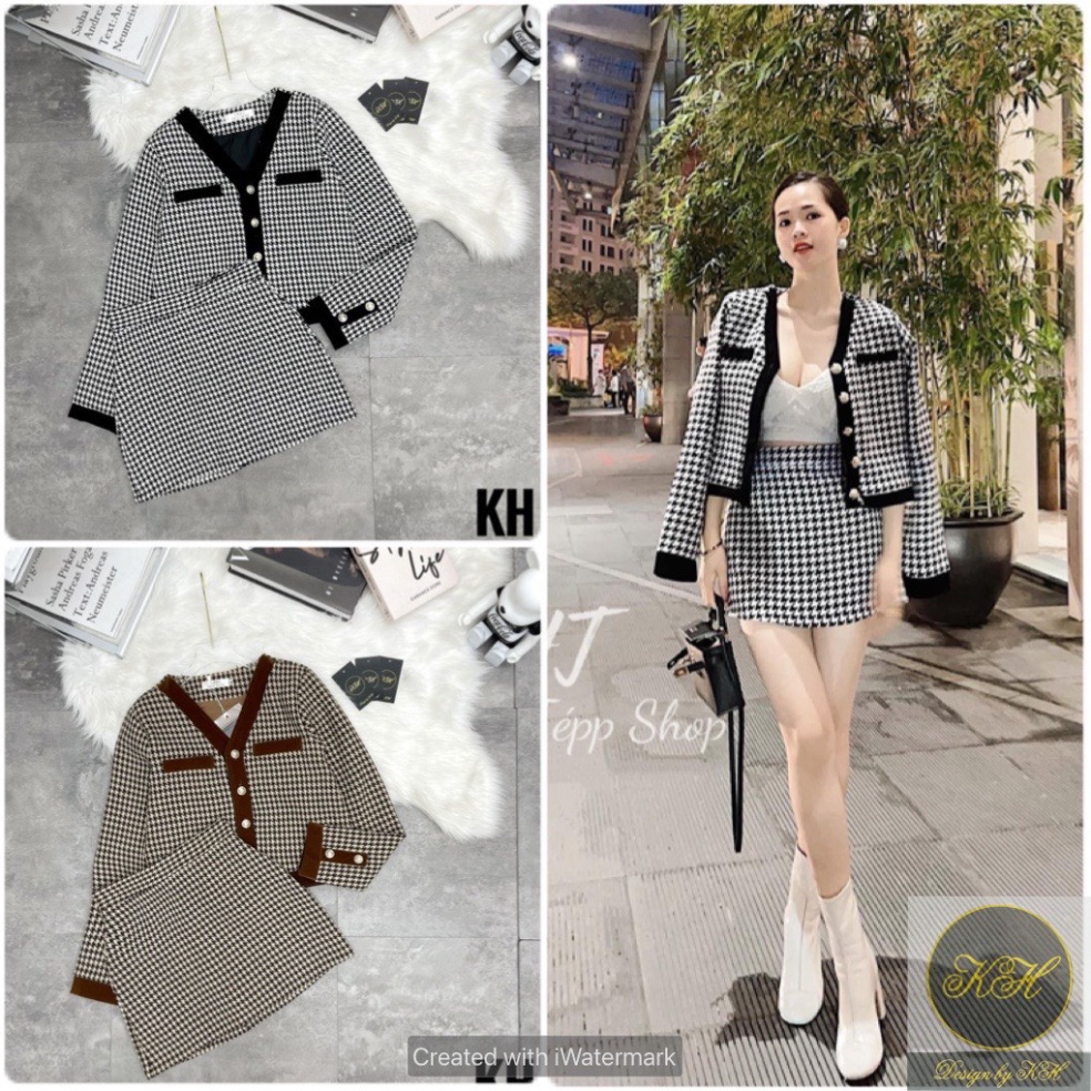 Set dạ họa tiết siêu xinh hai màu phong cách sang chảnh thu đông 2021 | BigBuy360 - bigbuy360.vn