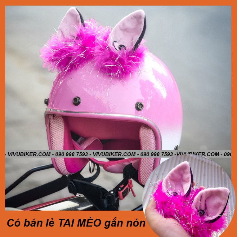 HOT-  Mũ bảo hiểm 3/4 kèm tai mèo gắn nón có thể mua rời - Nón bảo hiểm tai thỏ cao cấp màu hồng pha trắng
