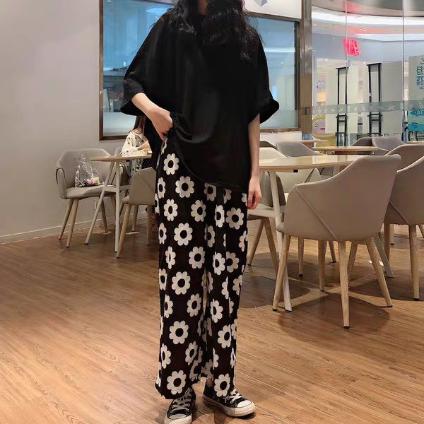 QUẦN CUTLOTTES ỐNG RỘNG HOA CÚC NAM NỮ UNISEX DƯỚI 65KG
