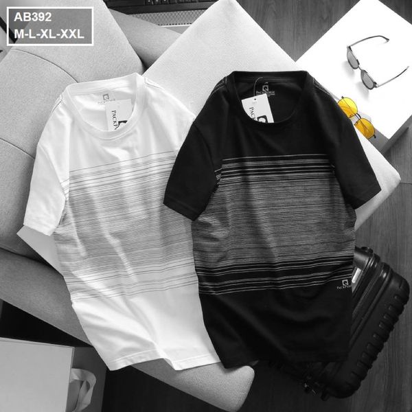 Áo thun nam cổ tròn 2 màu in sọc ngang ngực (size M-XXL) 392