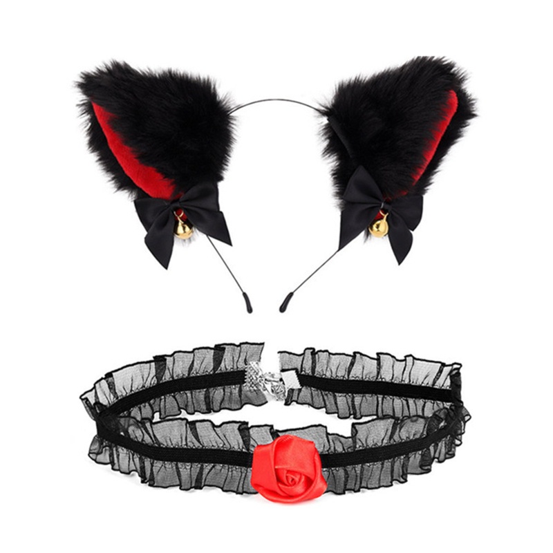 Vòng Cổ Choker Ren Phối Tai Cáo Hóa Trang Halloween Cho Nữ