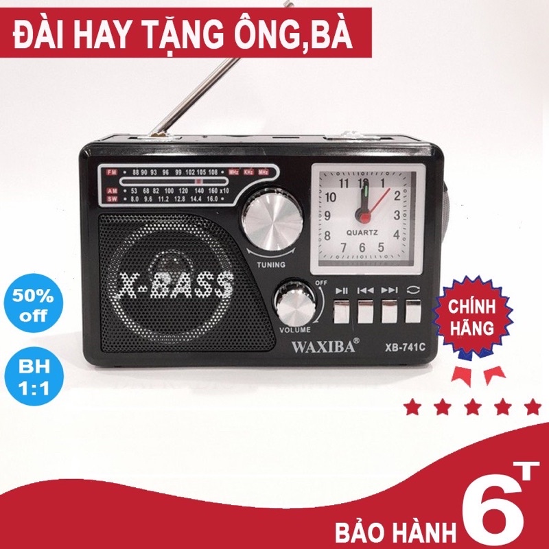ĐÀI LOA WAXIBA XB-XB741C CÓ ĐỒNG HỒ , NGHE NHẠC USB THẺ NHỚ RADIO AM FM SW CÓ ĐÈN PIN THEO KÈM PIN SẠC – 741