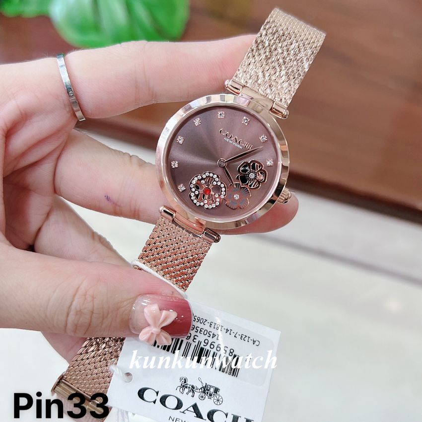 Đồng Hồ Nữ Coach 14503566 Nền Mặt Hoa Văn - Dây Thép Lưới - 33mm