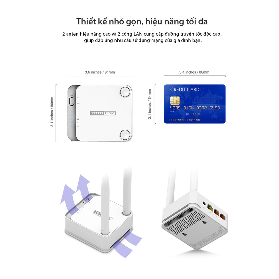 TOTOLINK  A3 Mini Router Wi-Fi băng tần kép chuẩn AC 1200Mbps Cục phát wifi Hãng phân phối chính thức