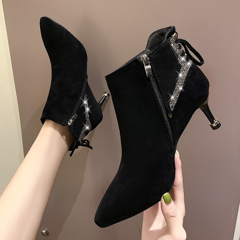 Giày Cao Gót Đế Nhọn S012 Hàn Quốc/ Boot Da lộn/Boot Mũi Nhọn/Boot 5cm