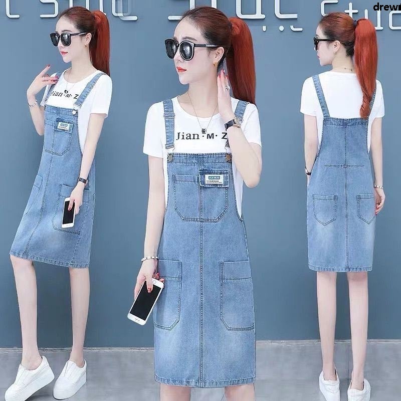 Đầm Yếm Denim Dáng Dài Rộng Phong Cách Phương Tây Hàn Quốc 2022