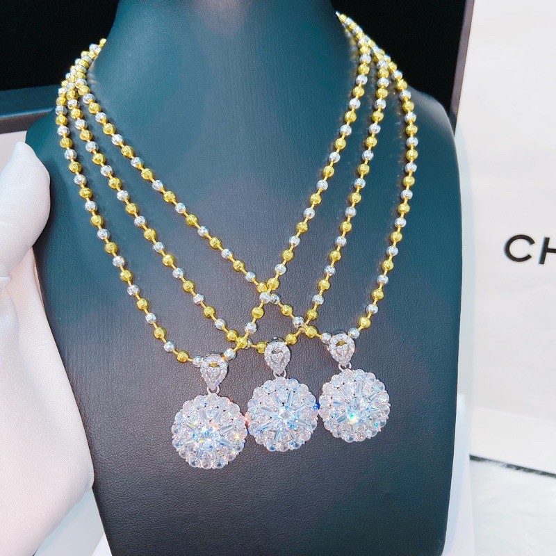 Dây chuyền bi 2 màu mặt đá mạ bạch kim