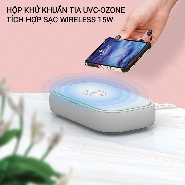 Hộp Diêt Khuẩn Khử Trùng Kép UVC-Ozone tích hợp sạc không dây 15W Đa năng