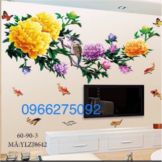 Decal dán tường Hoa mẫu đơn 3D to nhất