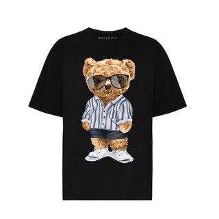 Áo phông in hình gấu đeo kính cực ngầu [FREESHIP] Áo unisex, áo phông nam nữ đen trắng from rộng, vải cotton xịn