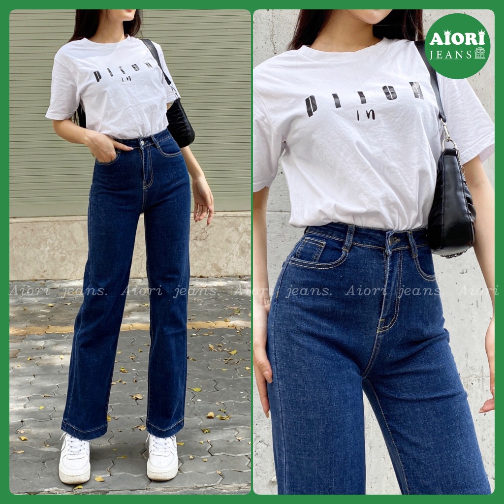 Quần Jeans Nữ AIORI Ống Suông Đứng Dáng dài chất bò jean cao cấp co giãn mềm mịn thời trang 4 mùa_Mã 67