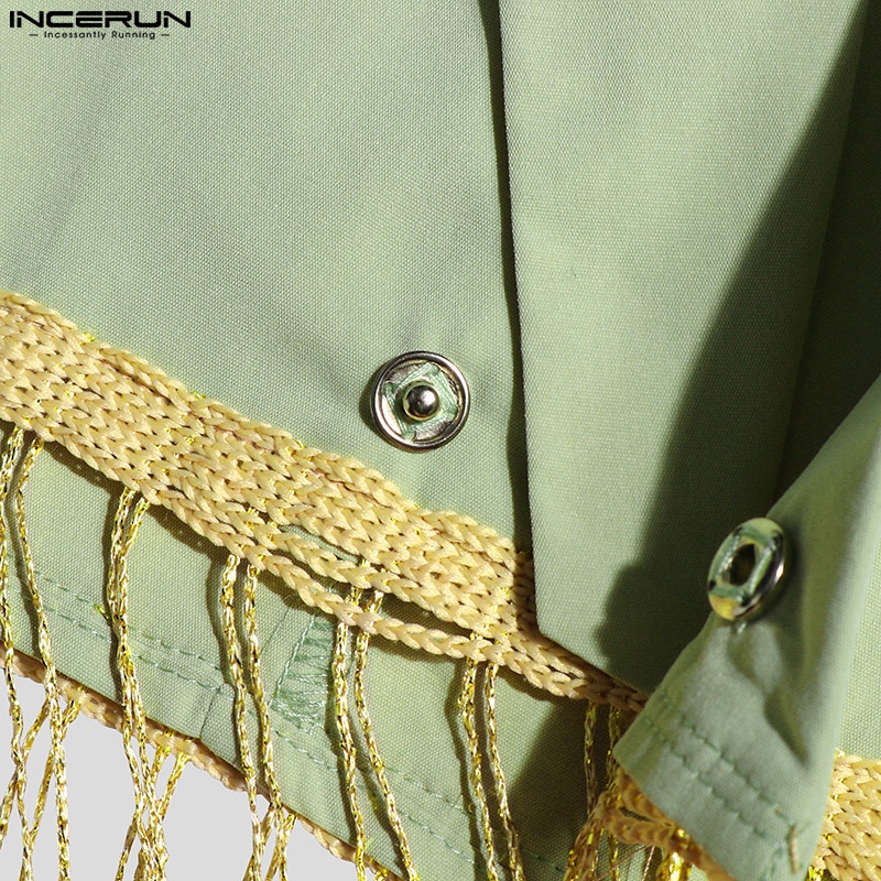 Áo sơ mi INCERUN tay nam tay ngắn trơn màu S-5XL