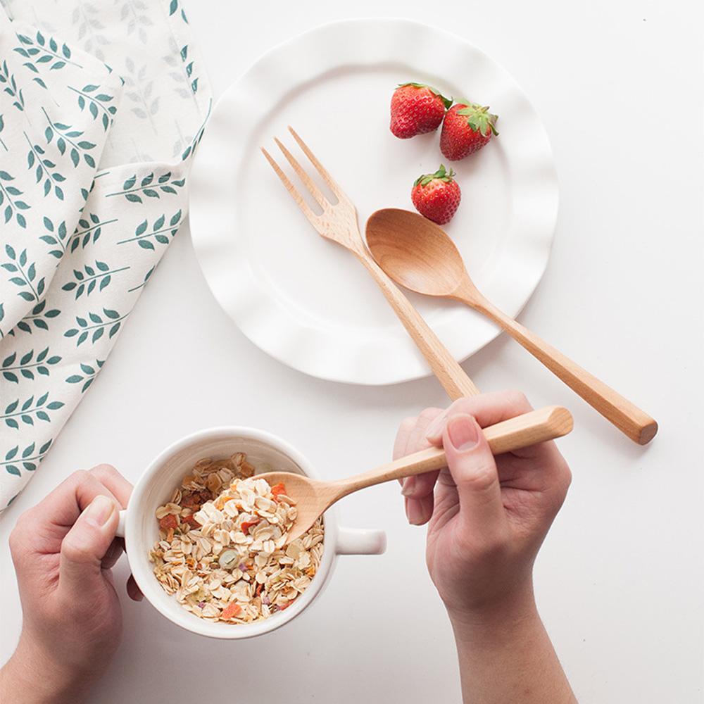 AUGUSTINA Muỗng Múc Kem / Salad Cán Gỗ Thiết Kế Độc Đáo Nhỏ Gọn Tiện
