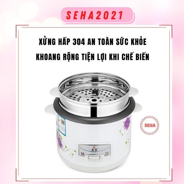 Nồi Cơm Điện Mini Dung Tích 2L cho 1 Đến 3 Người Tặng Kèm Xửng Hấp Seha2021