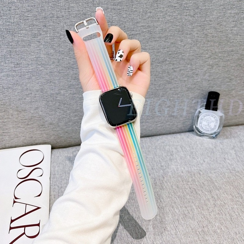 Dây Đeo Đồng Hồ Apple Watch 42mm 38mm 40mm 44mm 45mm 41mm Series 7 6 Họa Tiết Cẩm Thạch Cầu Vồng Mẫu 2022