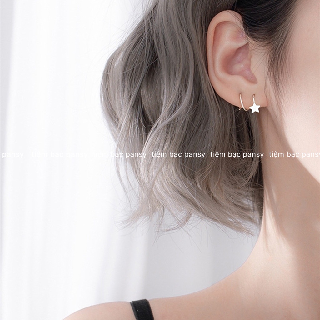 Khuyên tai nữ bạc PANSY hình ngôi sao xoắn vòng nạm đá - Bông tai xoắn bạc ta cao cấp