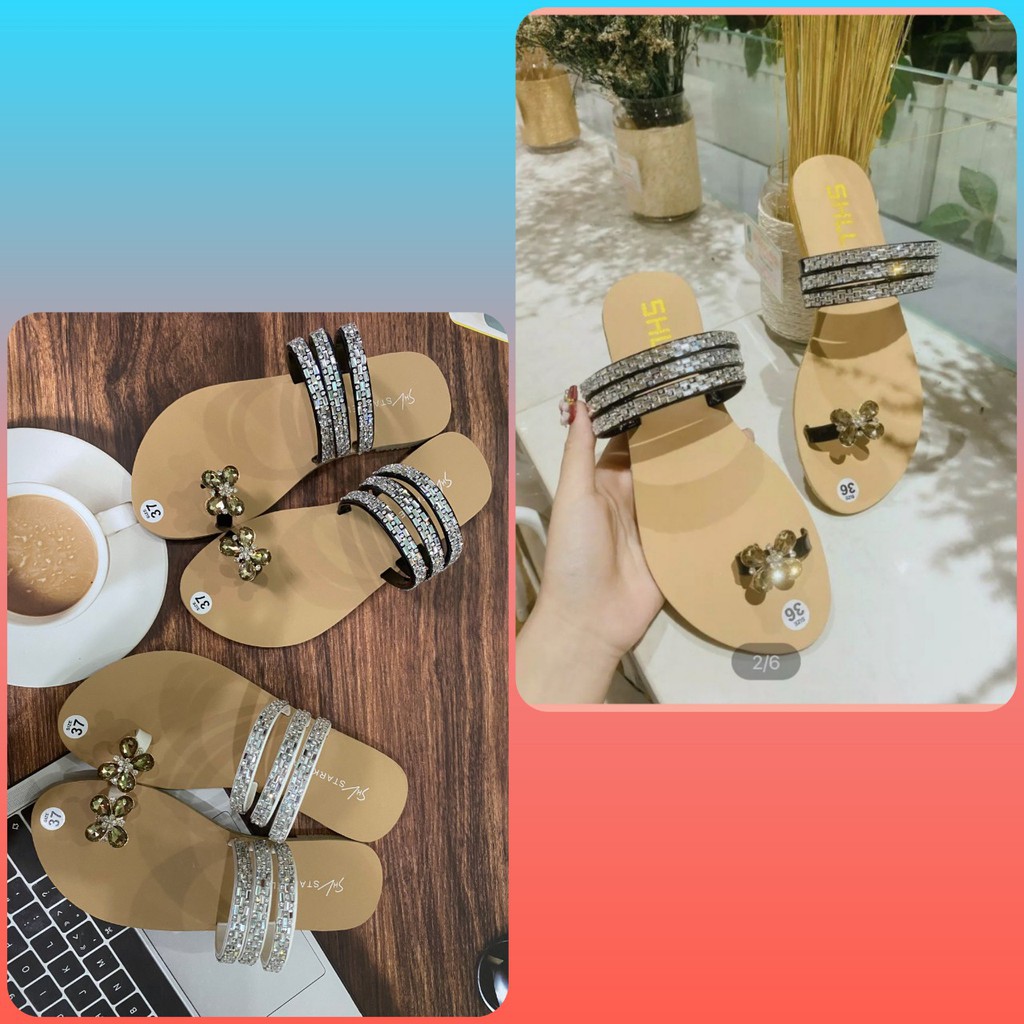 Dép Xỏ Ngón Đính Đá 3 quai mảnh Kẹp  Ngón nữ đế bệt Mặt Tẩy Đẹp mã DKB MINHTUYETSHOES
