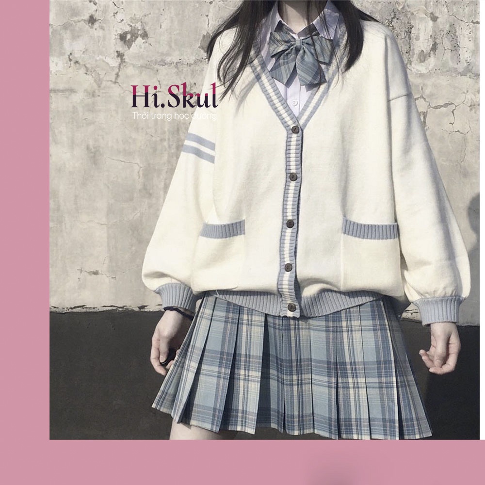Áo khoác Cardigan len dài tay cổ V dáng rộng dễ thương họa tiết xinh xắn phong cách học sinh JK Nhật Bản A00094