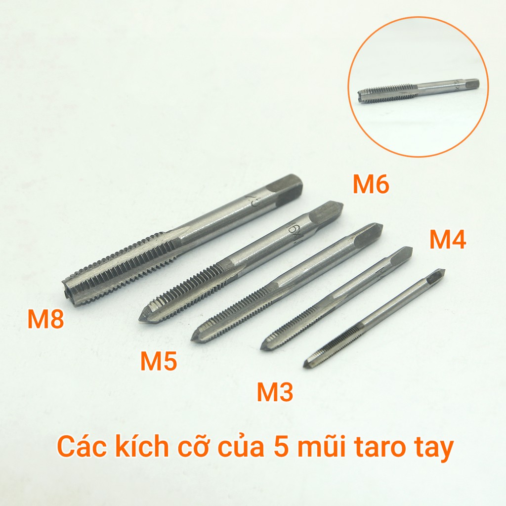 Bộ tay quay taro 2 chiều tự động và mũi taro ren M3-M8