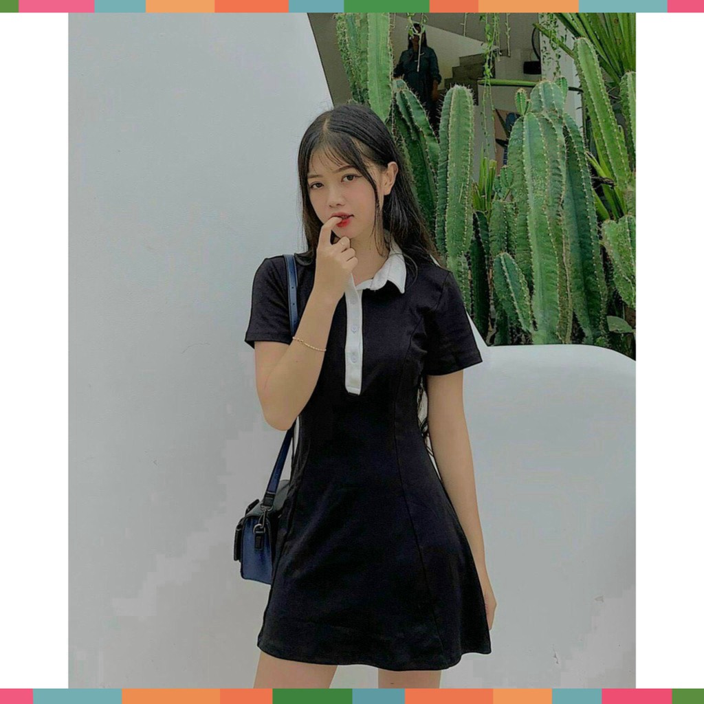 Váy Đầm Polo Nữ Cổ Bẻ Đen Dáng Ôm | BigBuy360 - bigbuy360.vn