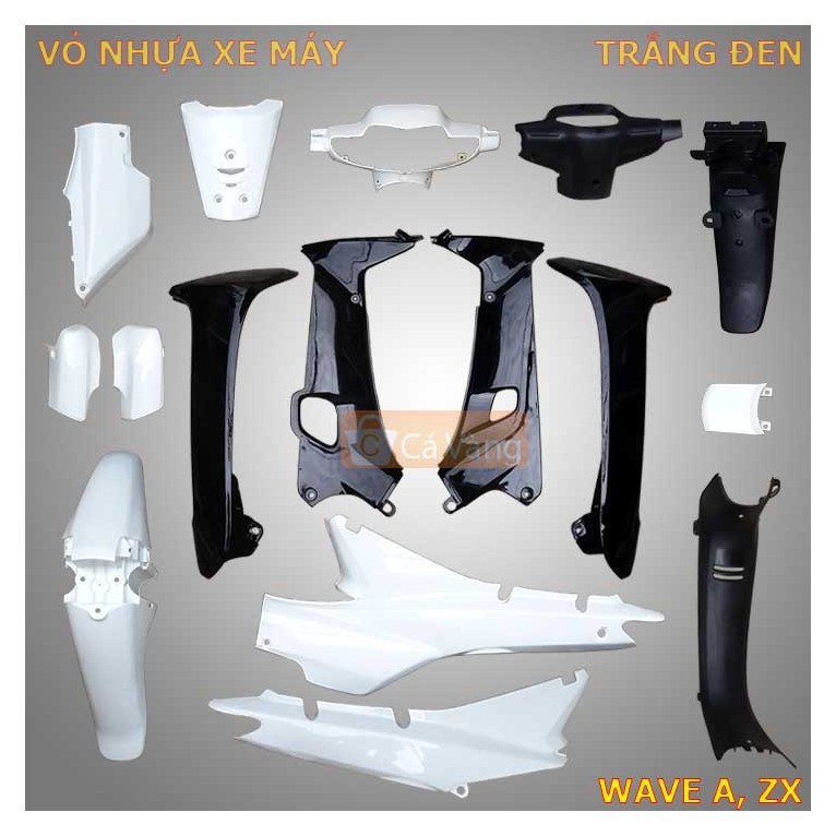 Vỏ nhựa xe máy Wave A, ZX màu TRẮNG ĐEN chất lượng như ZIN chính hãng