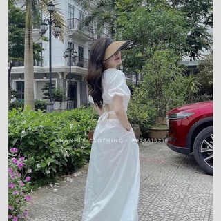 Đầm maxi tay phồng cột nơ lưng🎀live 128