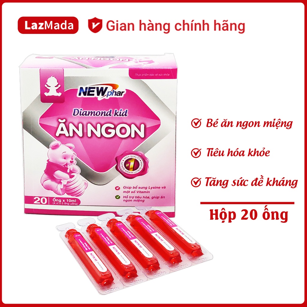 Siro Diamond Kid Ăn Ngon - Bổ sung Canxi, DHA và các vitamin giúp bé tiêu hóa khỏe, ăn ngon, tăng sức đề kháng - 20 ống