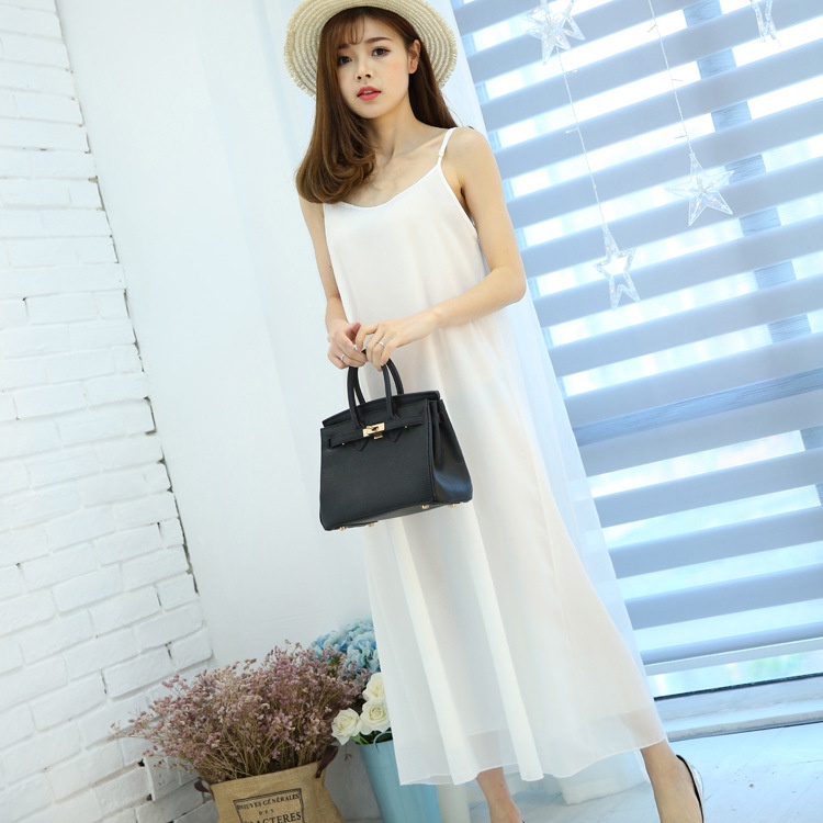 Đầm voan hai lớp hai lớp dáng rộng màu trắng đen thời trang