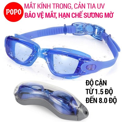 Kính bơi cận mắt trong cho người lớn POPO 2360 từ 1.5 độ đến 8.0 độ dùng cho cả trẻ em trên 8 tuổi