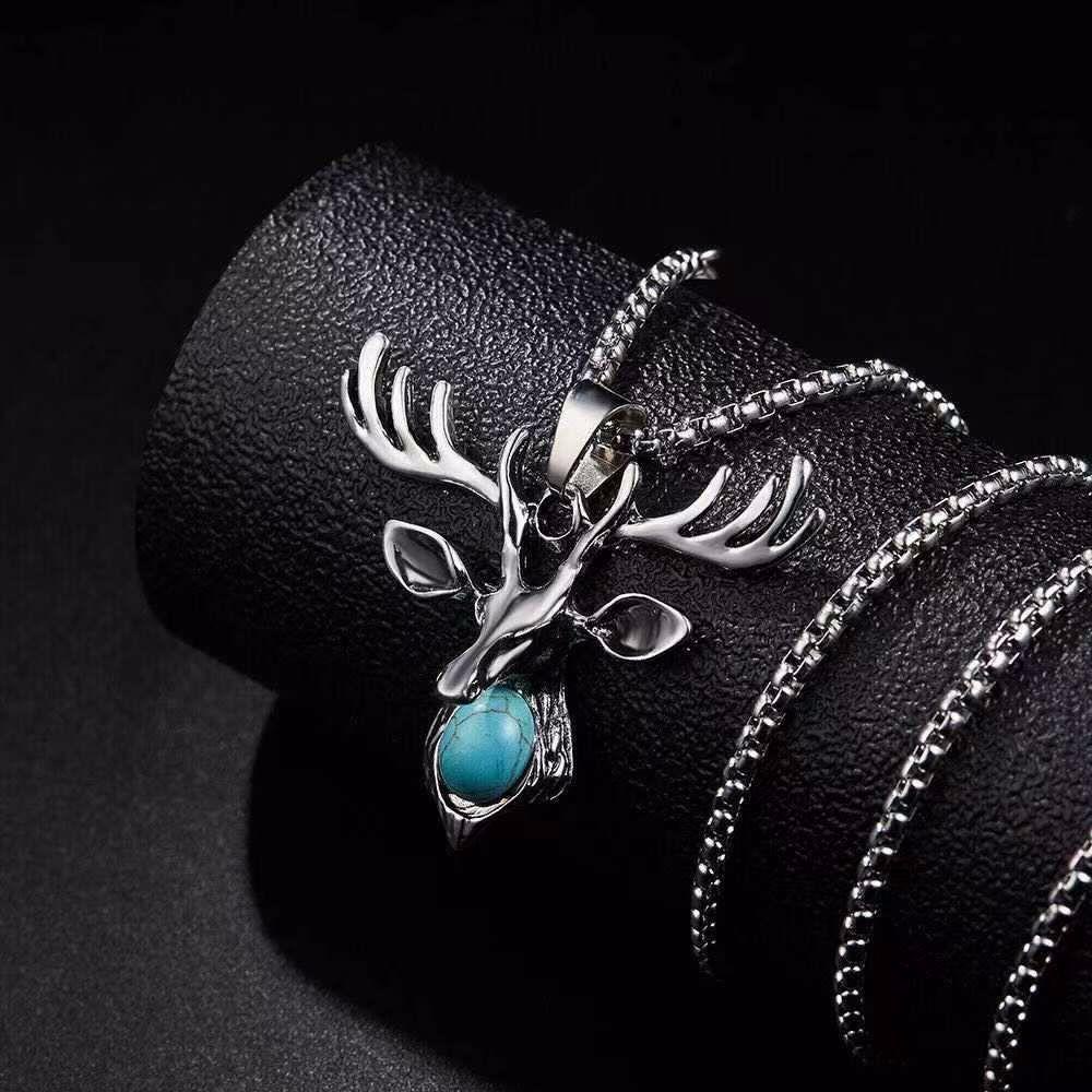 Vòng cổ Thép Titan Mặt Hình Đầu Hươu Sáng Tạo Cho Nam Nữ