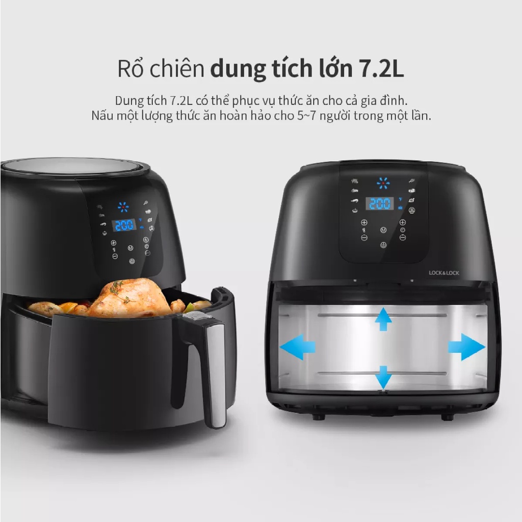 Nồi Chiên Không Dầu Điện Tử Lock&Lock EJF296BLK Super Jumbo Plus Air Fryer 7.2L