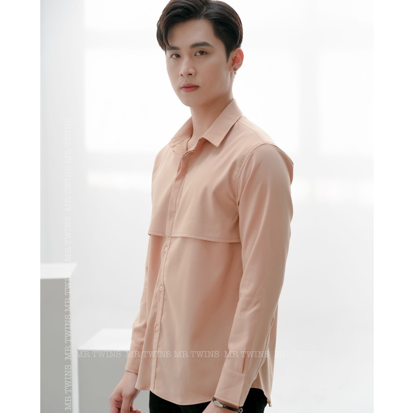 Áo sơ mi Nam màu nude phối ngực vải cotton thương hiệu Mr Twins | BigBuy360 - bigbuy360.vn