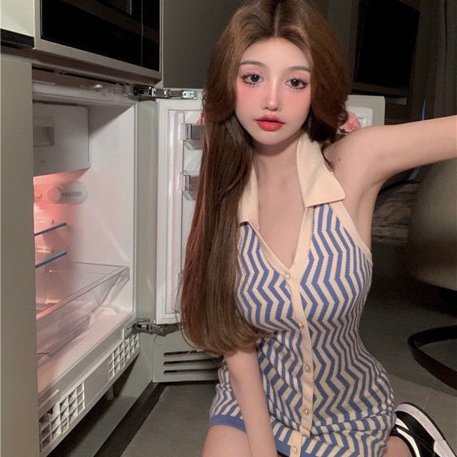 COZOK Đầm Không Tay Cổ Yếm Xinh Xắn Thời Trang Dành Cho Nữ