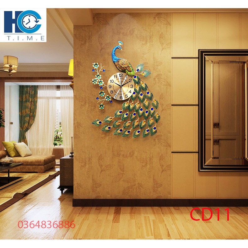 Đồng hồ treo tường trang trí chim công CD11 kích thước 80x60 cm