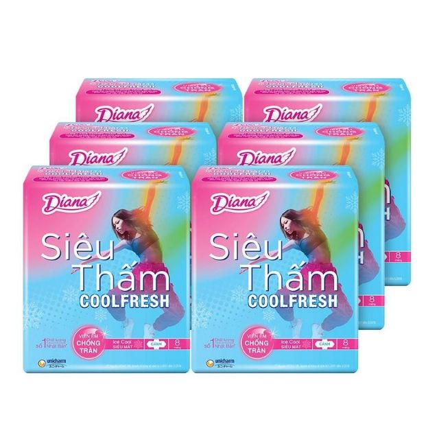 Combo 6 gói bvs Diana siêu thấm cool fresh mặt lưới