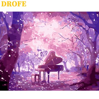 Tranh sơn dầu phong cảnh nhiều họa tiết tự vẽ theo số đánh dấu